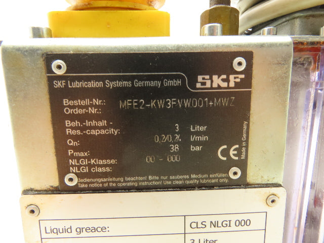 SKF MFE2-KW3FVW001+MWZ Lubrication Gear Pump Lubricator 3L 460VAC .24 l/min