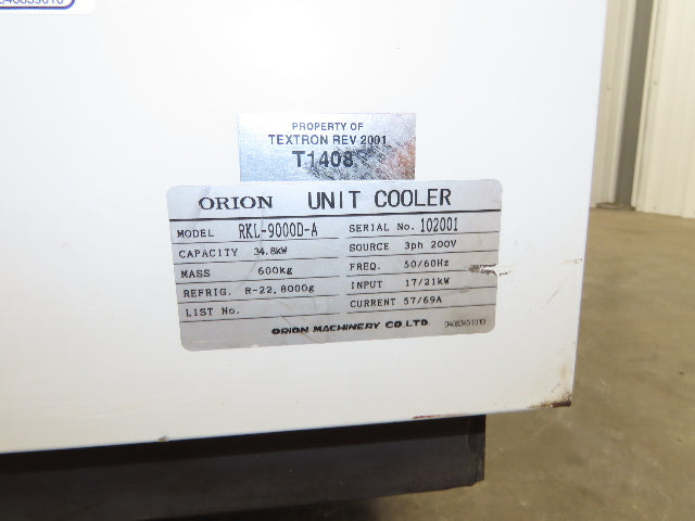Orion RKL-9000D-A Coolant Oil Chiller Unit Cooler 21kw 200V 3Ph 80 Gallon Tank