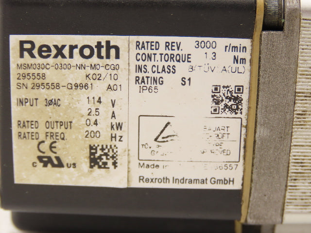 Rexroth Indramat MSM030C-0300-NN-M0-CG0 Servo Motor 114V 3PH 3000 RPM