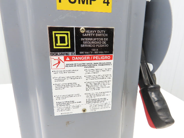 Square D H363 Safety Disconnect Switch 600V 100A 3 Pole Fused Series F05