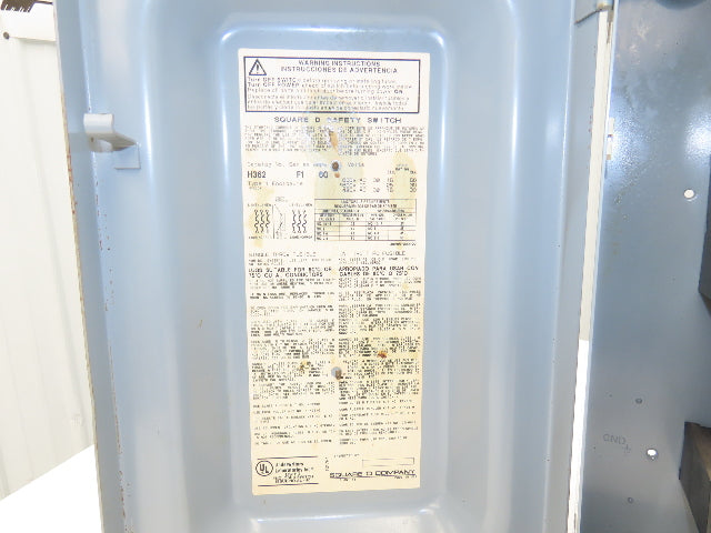 Square D H362 Heavy Duty Fused Safety Disconnect Switch 60A 600VAC Ser F1