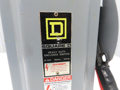Square D H362 Heavy Duty Fused Safety Disconnect Switch 60A 600VAC Ser F1