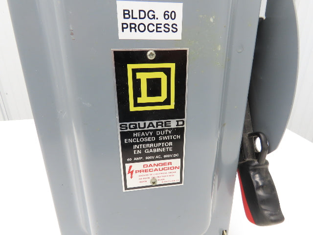 Square D HU362 Safety Disconnect Switch 60A 600VAC 3 Pole Non Fused Ser F1