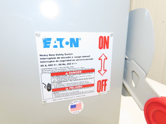 Eaton DH362UGK Safety Disconnect Switch 60A 600V Non-Fusible 3 Pole Enclosure