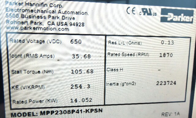Parker MPP2308P41-KPSN Servo Motor w/Stober 4:1 Gearhead Encoder TS2640N1241E230