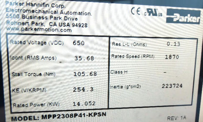 Parker MPP2308P41-KPSN Servo Motor w/Stober 4:1 Gearhead Encoder TS2640N1241E230