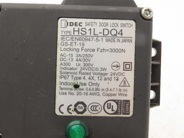 Idec HS1L-DQ4 Solenoid Interlock Door Safety Switch 24VDC