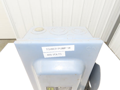 Square D HU362 Safety Disconnect Switch 60A 600VAC 3 Pole Non Fused Ser F05