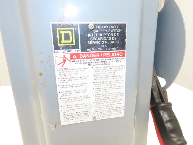Square D HU362 Safety Disconnect Switch 60A 600VAC 3 Pole Non Fused Ser F05
