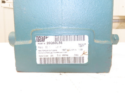 Dodge 26Q60L56 Tigear 2 Worm Gearbox 60:1 Reducer 29rpm 1.08Hp LH 56C