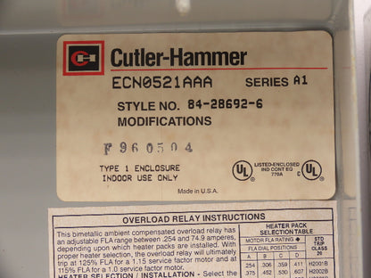 Cutler Hammer ECN0521AAA Motor Starter Size 2 460V 25Hp NEMA Enclosure 120v