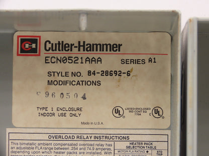 Cutler Hammer ECN0521AAA Size 2 Motor Starter 460V 25Hp NEMA Enclosure 120v