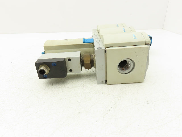 Festo Pneumatic Air Line Filter Assembly w/ Pressure Switch & Shutoff 1/2" NPT