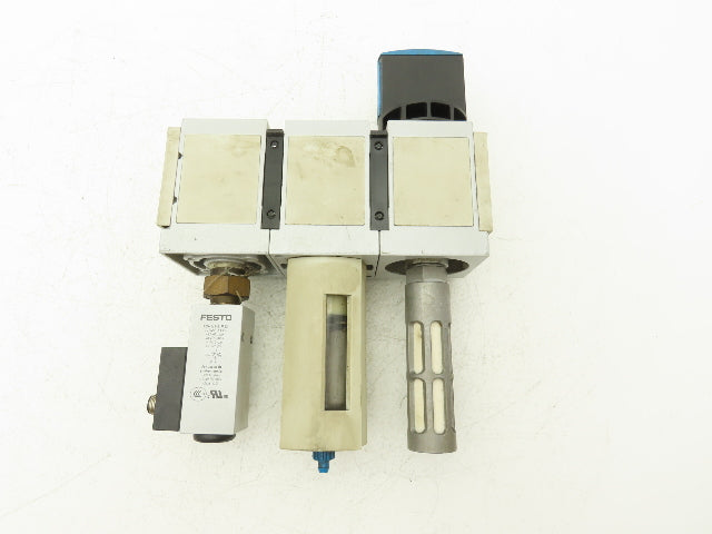Festo Pneumatic Air Line Filter Assembly w/ Pressure Switch & Shutoff 1/2" NPT