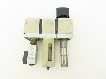 Festo Pneumatic Air Line Filter Assembly w/ Pressure Switch & Shutoff 1/2" NPT
