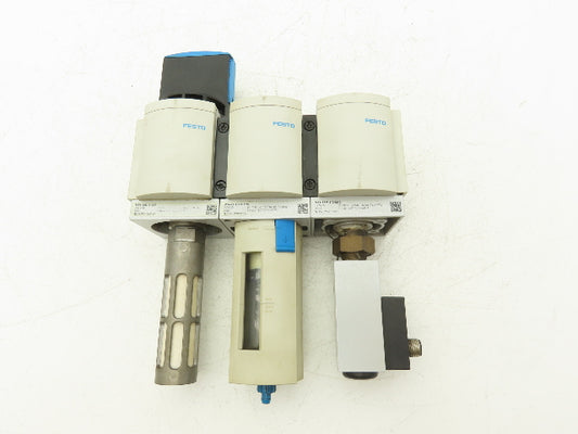 Festo Pneumatic Air Line Filter Assembly w/ Pressure Switch & Shutoff 1/2" NPT