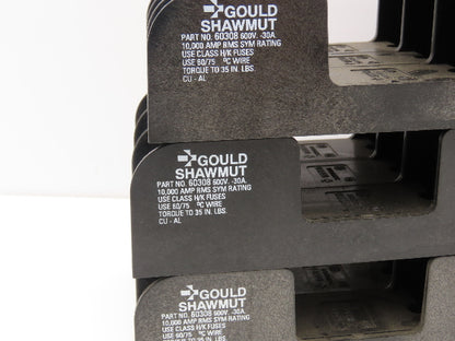 Gould 60308 Class H Fuse Block Holder 3-Pole 30 Amp 600V Lot of 9