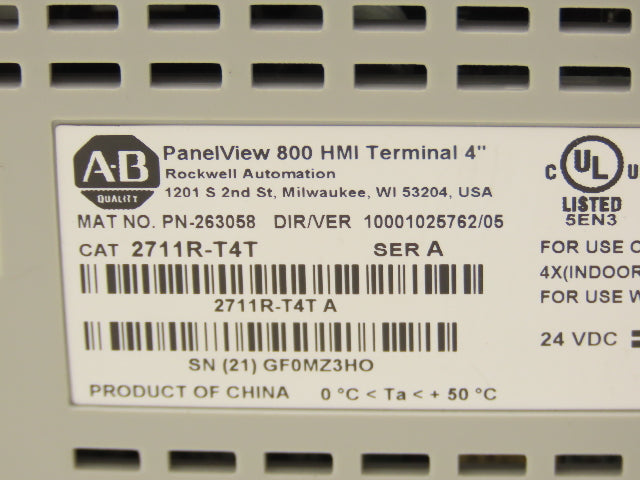Allen Bradley 2711R-T4T PanelView 800 HMI Control Terminal 4" Touch Screen Ser A