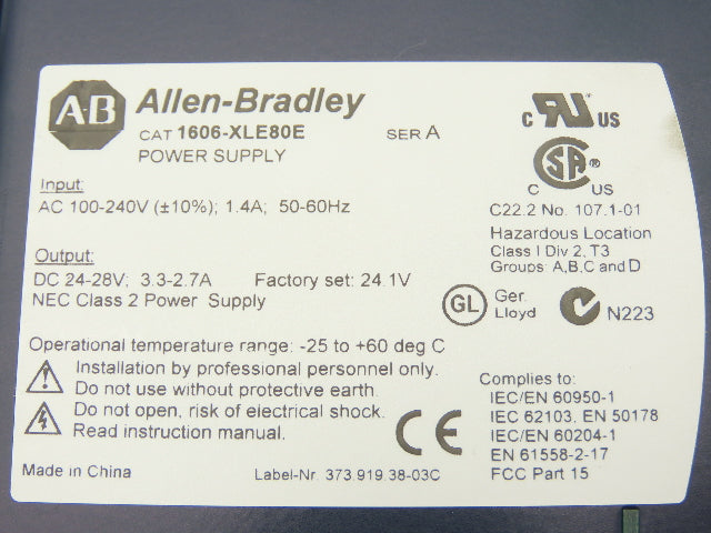 Allen Bradley 1606-XLE80E PLC Power Supply 24-28VDC 3.3A In 100-240VAC Lot of 2