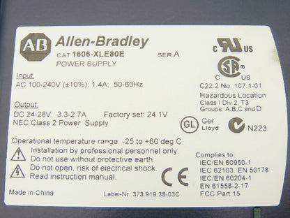 Allen Bradley 1606-XLE80E PLC Power Supply 24-28VDC 3.3A In 100-240VAC Lot of 2