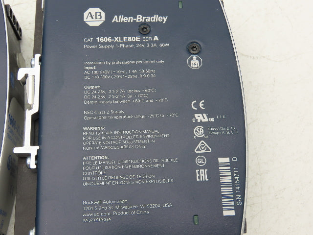 Allen Bradley 1606-XLE80E PLC Power Supply 24-28VDC 3.3A In 100-240VAC Lot of 2