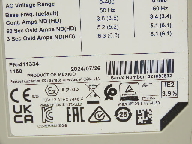 Allen Bradley 20G11ND3P4JA0NNNNN PowerFlex 755 AC Drive 480V 2.6A 2HP Series A