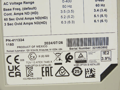 Allen Bradley 20G11ND3P4JA0NNNNN PowerFlex 755 AC Drive 480V 2.6A 2HP Series A