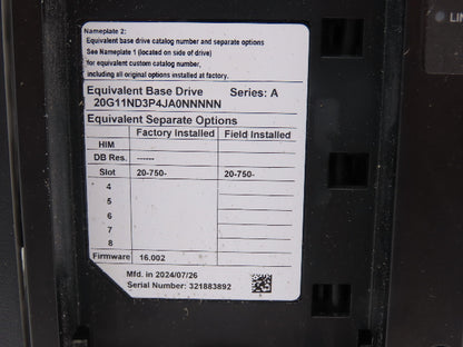 Allen Bradley 20G11ND3P4JA0NNNNN PowerFlex 755 AC Drive 480V 2.6A 2HP Series A