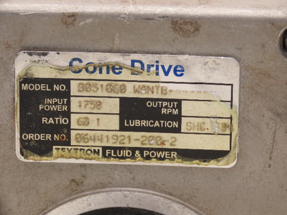 Cone Drive B051060 WANTB Worm Gearbox 60:1 Speed Reducer 29rpm 56C LH Output