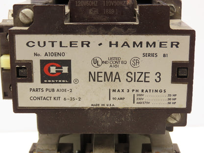 Cutler Hammer A10EN0 Motor Starter Size 3 Contactor 50Hp 90A 600V 3PH 120V Coil