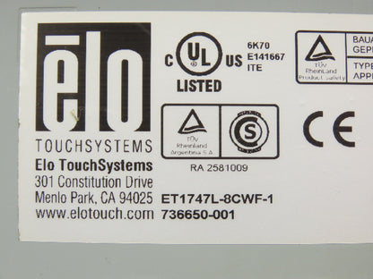 ELO Touchsystems ET1747L-8CWF-1 Touch Panel LCD Screen & Controller (No Glass)