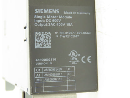 Siemens 6SL3120-1TE21-8AA3 Sinamics Servo Drive Single Motor Module