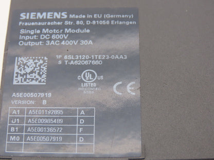 Siemens 6SL3120-1TE23-0AA3 Sinamics Servo Drive Single Motor Module 400V 30A