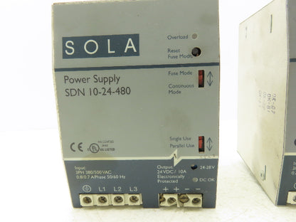Emerson Sola SDN 10-24-480 PLC Power Supply 24VDC 10A 480V 3PH Lot of 2