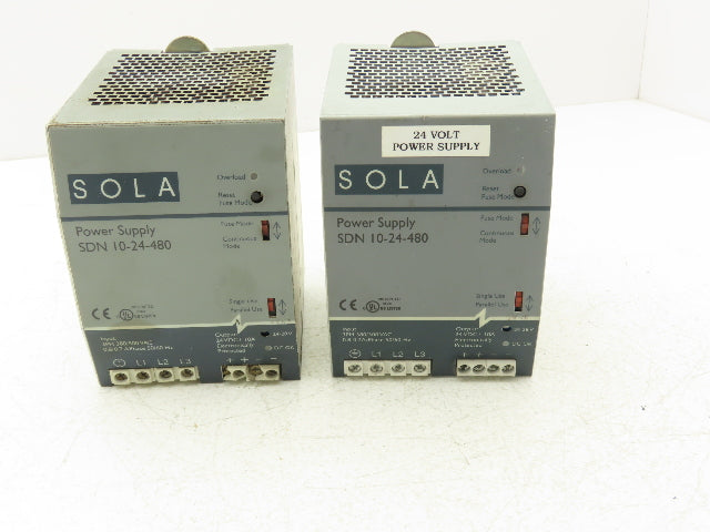Emerson Sola SDN 10-24-480 PLC Power Supply 24VDC 10A 480V 3PH Lot of 2