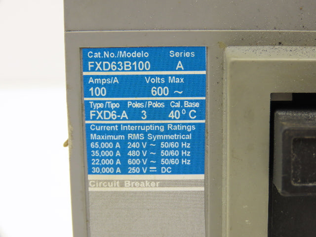 Siemens FXD63B100 Circuit Breaker 100A 3-Pole 600V Molded Case