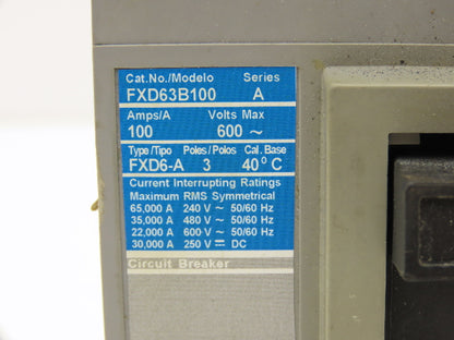 Siemens FXD63B100 Circuit Breaker 100A 3-Pole 600V Molded Case