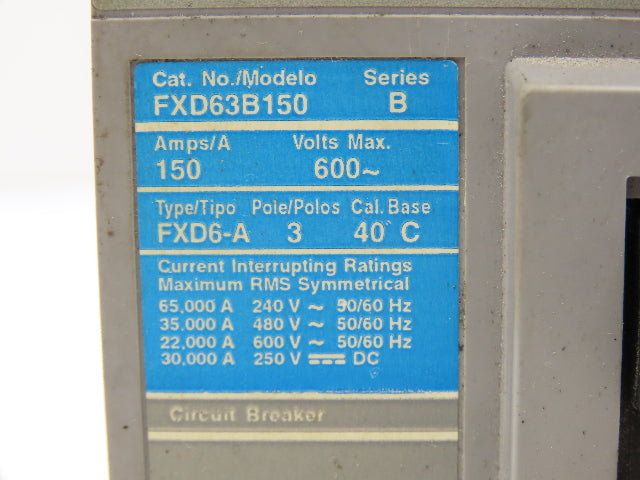 Siemens Sentron FXD63B150 Circuit Breaker 150A 3-Pole 600V Molded Case