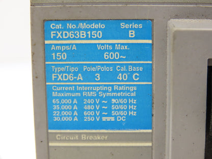 Siemens Sentron FXD63B150 Circuit Breaker 150A 3-Pole 600V Molded Case