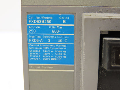 Siemens Sentron FXD63B250 Circuit Breaker 250A 3-Pole 600V Molded Case