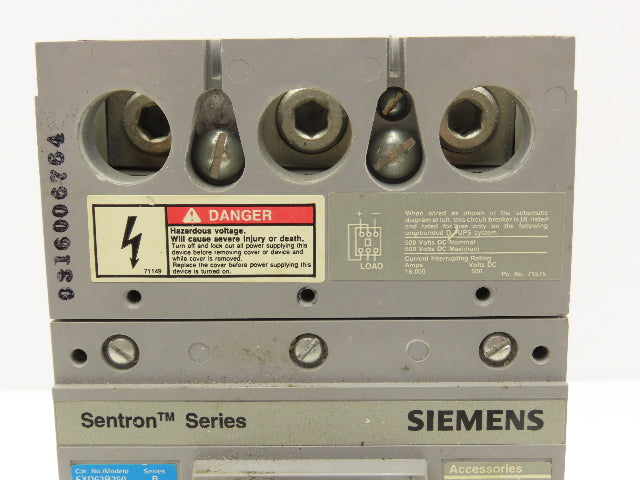 Siemens Sentron FXD63B250 Circuit Breaker 250A 3-Pole 600V Molded Case