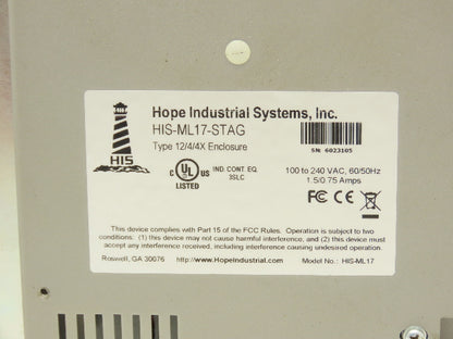 Hope Industrial Systems HIS-ML17-STAG Touch Screen 17" Control Panel 100-240VAC