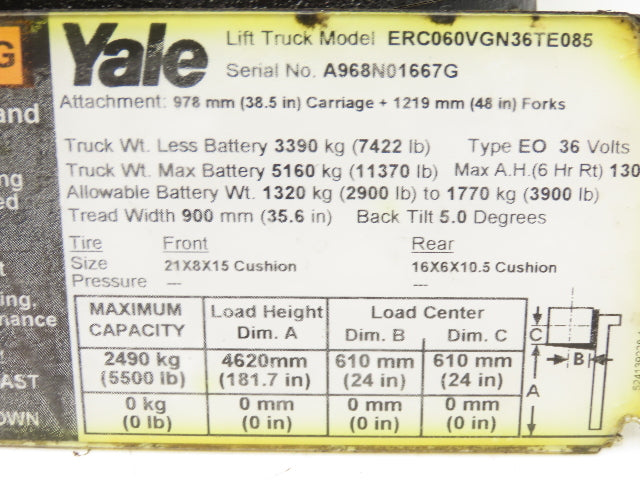 Yale Forklift Dual-Wheel Rear Axle Assembly Off ERC060VGN36TE085