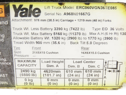 Yale Forklift Dual-Wheel Rear Axle Assembly Off ERC060VGN36TE085