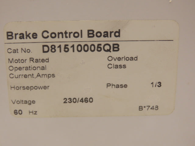 Nordic Controls D81510005QB Electric Motor Brake Control Module 230/460V 1/3PH