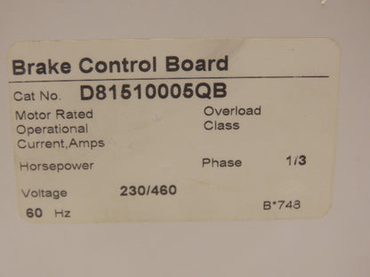 Nordic Controls D81510005QB Electric Motor Brake Control Module 230/460V 1/3PH