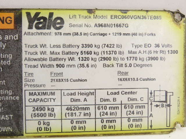 Yale 8539580 Forklift Display Controller Module W/Key Off ERC060VGN36TE READ