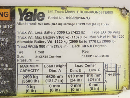 Yale 8539580 Forklift Display Controller Module W/Key Off ERC060VGN36TE READ