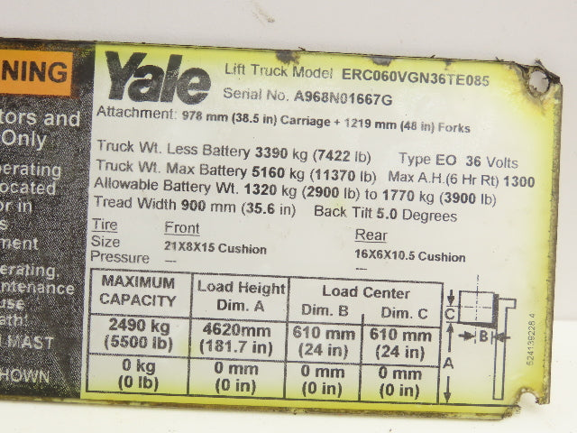 Yale ERC060VGN36TE085 Electric Forklift Brake Pedal Master Cylinder & Bracket