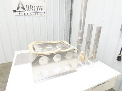 6-Port Distribution Take-Off Box Bulk Material Conveying 16"Sq Flange 2.5" Tubes